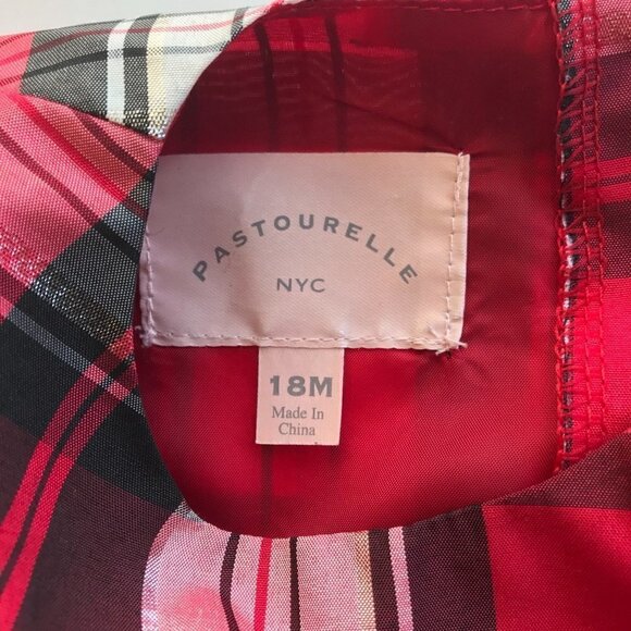 PASTOURELLE Metallic Plaid red black silver white fancy tulle dress baby 18 mo - Picture 9 of 13